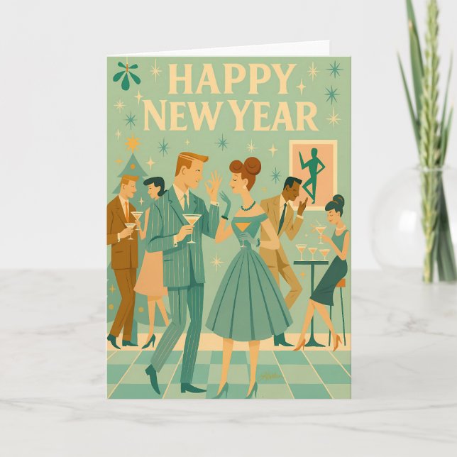 Mid Century Happy New Year The Martini Dance Card (Front)