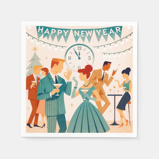 Mid Century Happy New Year The Martini Dance Napkin (Front)