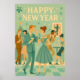 Mid Century Happy New Year The Martini Dance Poster