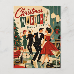 Mid Century Hip Martini Dance Christmas Party Postcard