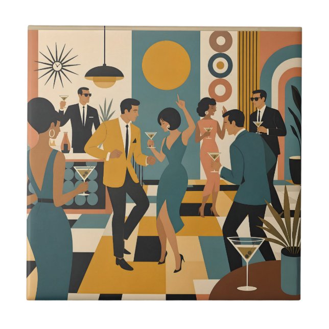 Mid Century Hip Martini Dance Party Ceramic Tile (Front)
