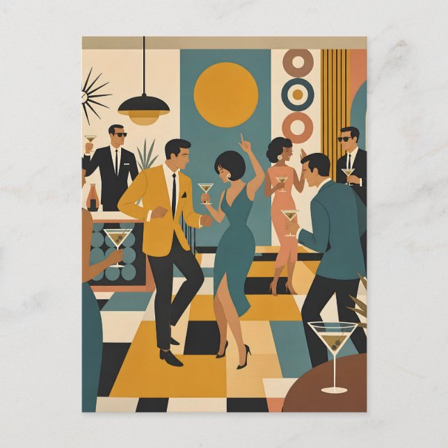 Mid Century Hip Martini Dance Party Postcard (Front)