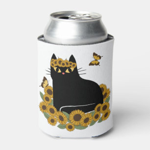 Mid Century hippie black cat Can Cooler