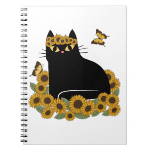 Mid Century hippie black cat Notebook