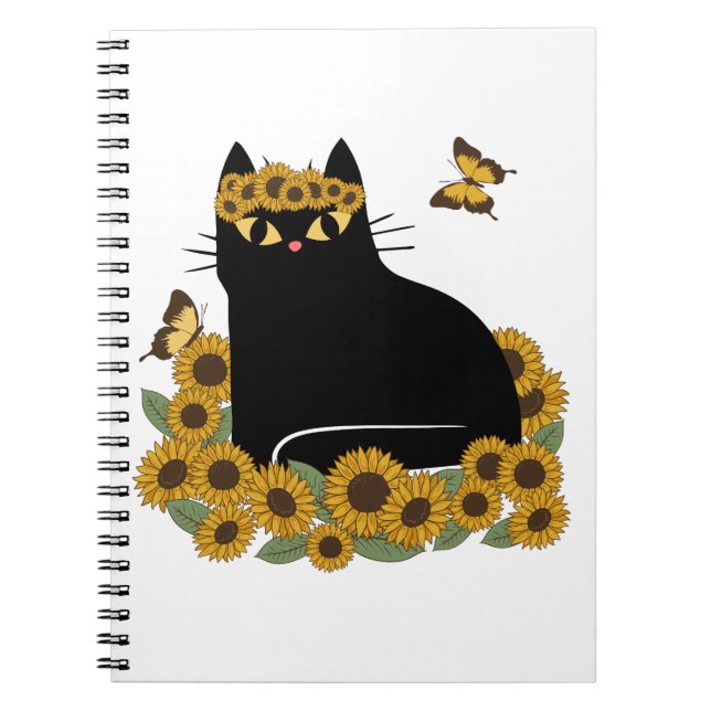 Mid Century hippie black cat Notebook (Front)
