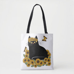 Mid Century hippie black cat Tote Bag