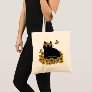 Mid Century hippie black cat Tote Bag