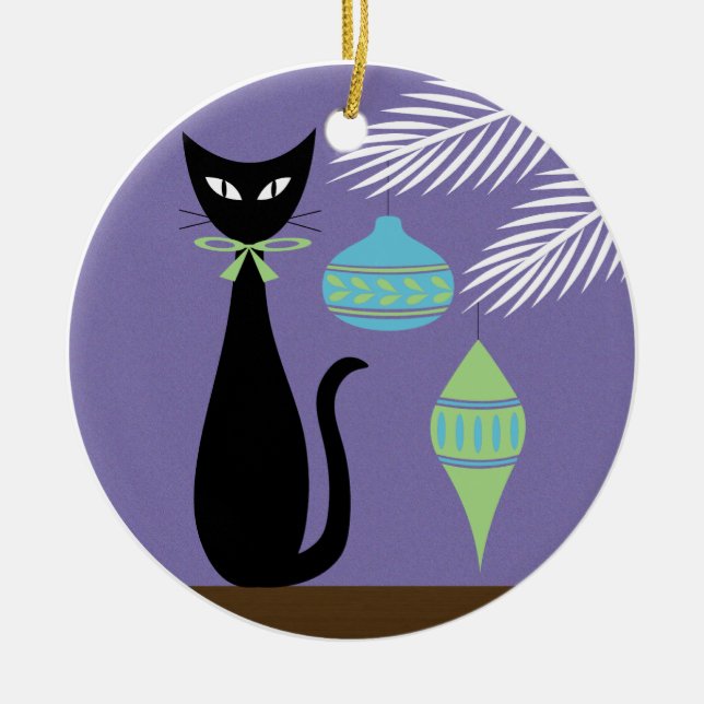 Mid Century Holiday Cat with Ornaments 2 (Front)