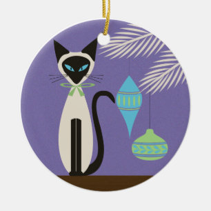 Mid Century Holiday Siamese Cat with Ornaments 2