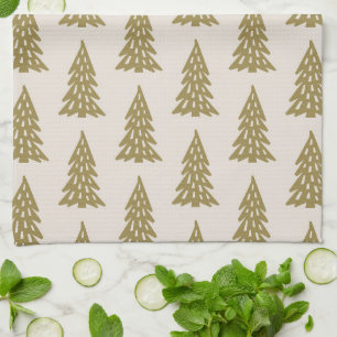 Mid Century Holiday Tree Pattern Gold Tea Towel
