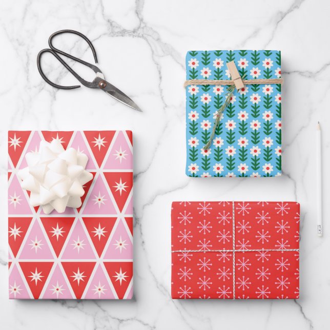 Mid-Century Holiday Wrapping Paper Sheets (Front)