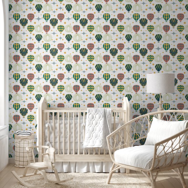 Mid Century Hot Air Balloon Nursery  Wallpaper (Kids)