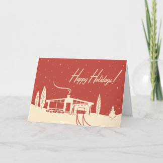 Mid-Century House Christmas Card: Red Holiday Card