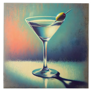Mid Century I Love The Blues Martini Art Ceramic Tile
