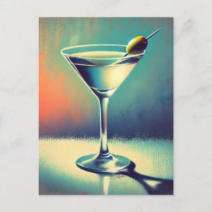 Mid Century I Love The Blues Martini Art Postcard