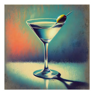 Mid Century I Love The Blues Martini Art Poster