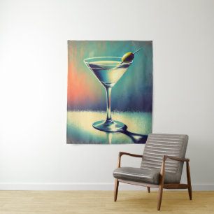 Mid Century I Love The Blues Martini Art Tapestry