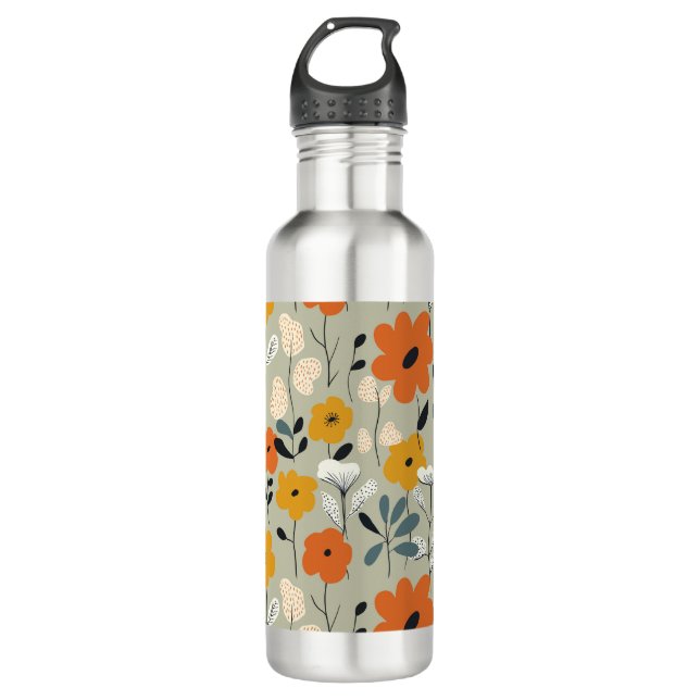Mid Century Inspired Floral Pattern 710 Ml Water Bottle (Front)