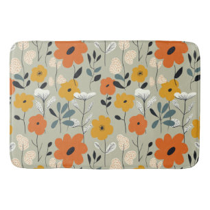 Mid Century Inspired Floral Pattern Bath Mat