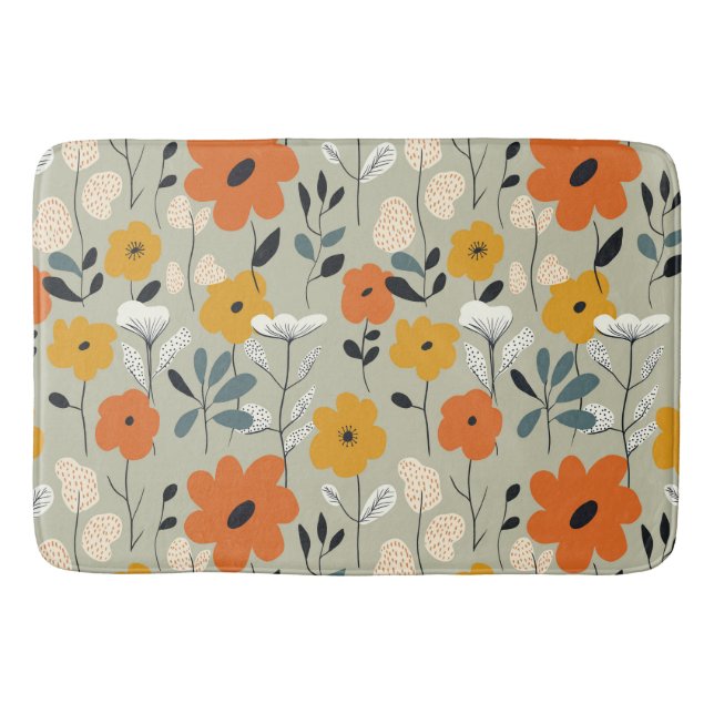Mid Century Inspired Floral Pattern Bath Mat (Front)