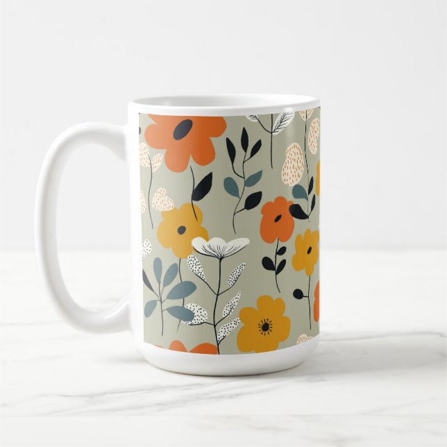 Mid Century Inspired Floral Pattern Coffee Mug (Left)
