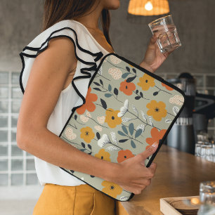 Mid Century Inspired Floral Pattern Laptop Sleeve