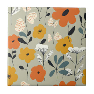 Mid Century Inspired Floral Seamless Pattern Ceramic Tile