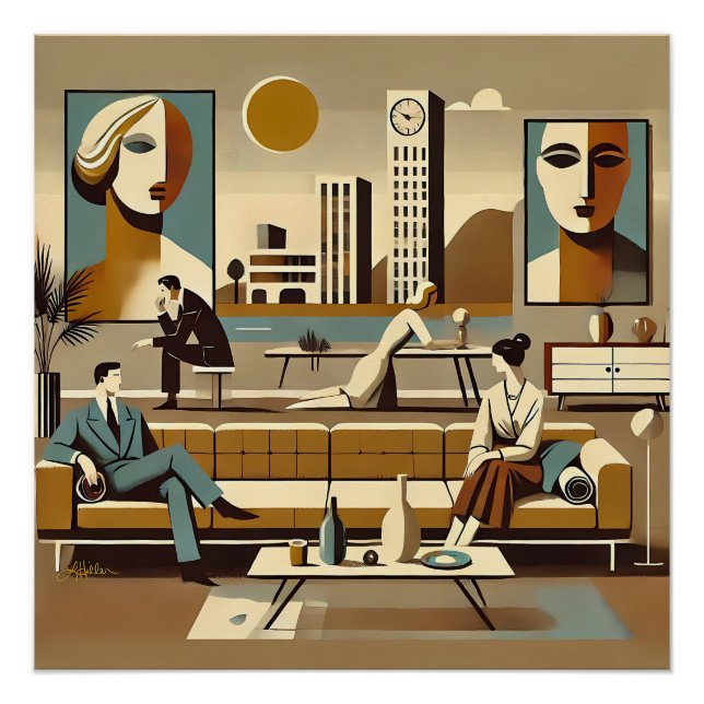 Mid Century Interior Design Art Lounge Poster (Front)