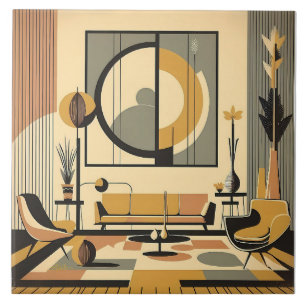 Mid Century Interior Design Autumn Hues Livingroom Ceramic Tile