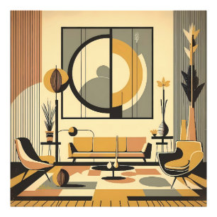 Mid Century Interior Design Autumn Hues Livingroom Photo Print