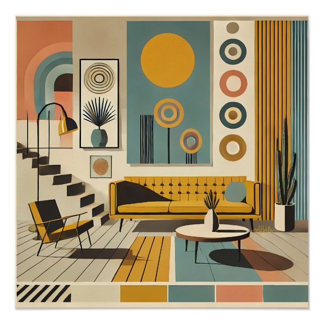 Mid Century Interior Design Dessert Livingroom Poster (Front)