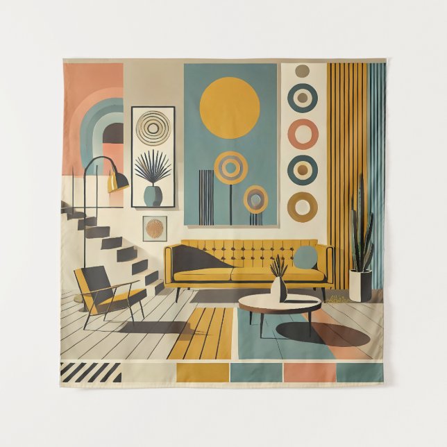 Mid Century Interior Design Dessert Livingroom Tapestry (Front)
