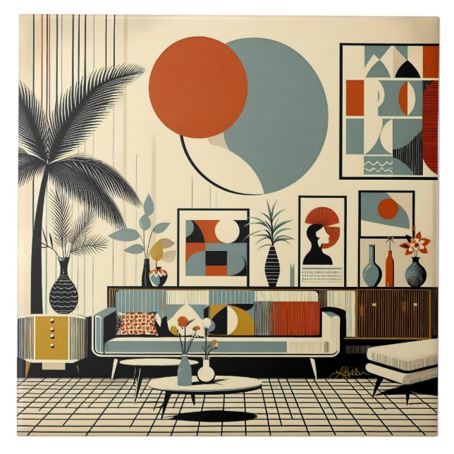 Mid Century Interior Design Eclipse Livingroom Ceramic Tile (Front)