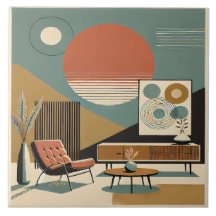 Mid Century Interior Design Sunrise Livingroom Ceramic Tile
