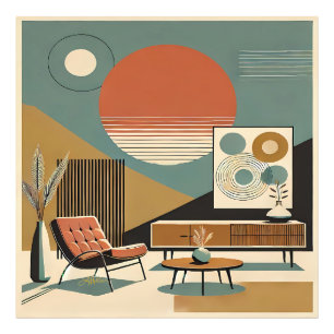 Mid Century Interior Design Sunrise Livingroom Photo Print