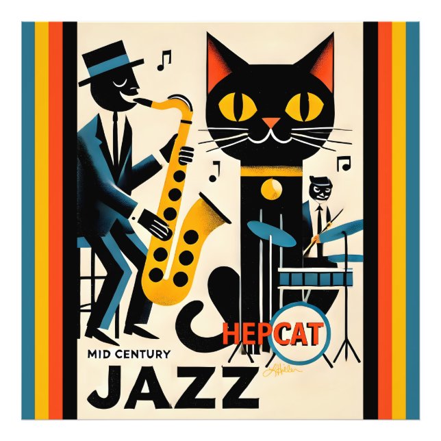 Mid Century Jazz Age HepCat Black Cat Photo Print (Front)