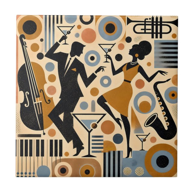 Mid Century Jazz Age Minimalist Art Martini Dance Ceramic Tile (Front)
