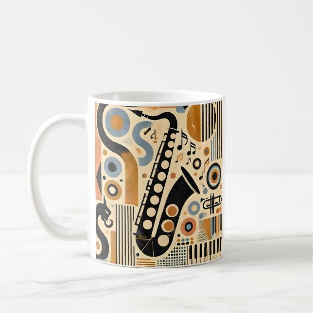 Mid Century Jazz Age Minimalist Art Saxophone Coffee Mug (Left)