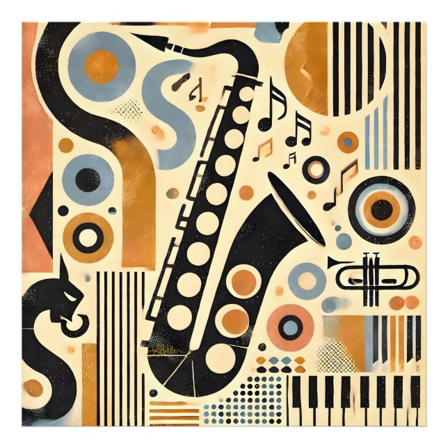 Mid Century Jazz Age Minimalist Art Saxophone Photo Print (Front)