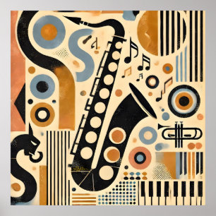 Mid Century Jazz Age Minimalist Art Saxophone Poster