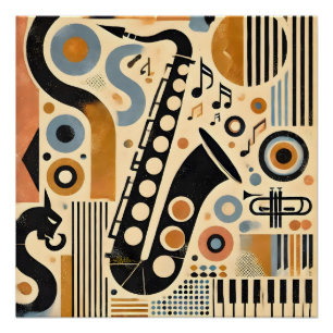 Mid Century Jazz Age Minimalist Art Saxophone Poster