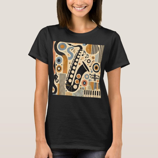 Mid Century Jazz Age Minimalist Art Saxophone T-Shirt (Front)