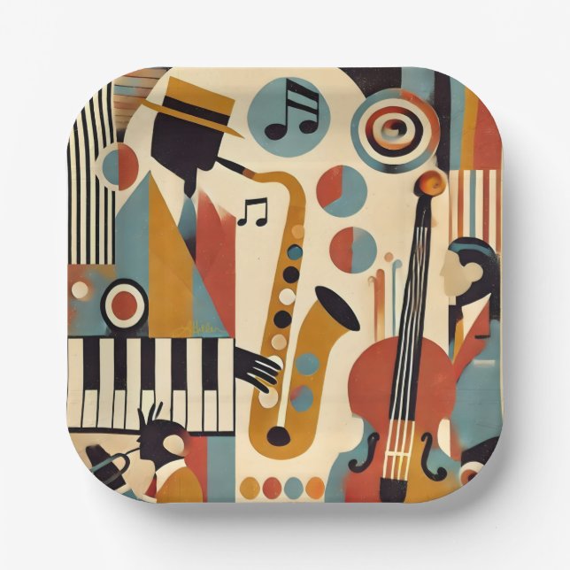 Mid Century Jazz Age Modern Minimalist Trio Paper Plate (Front)