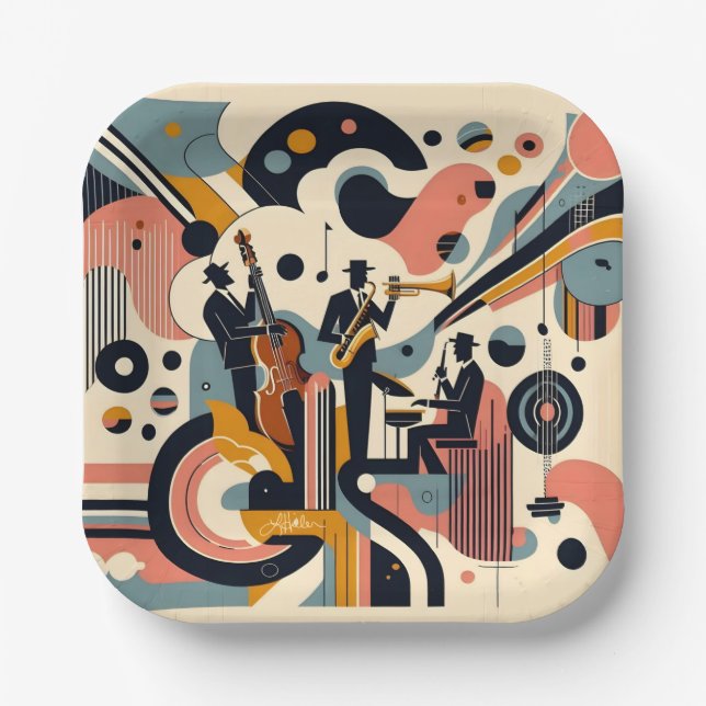 Mid Century Jazz Age Psychedelic Trio Paper Plate (Front)