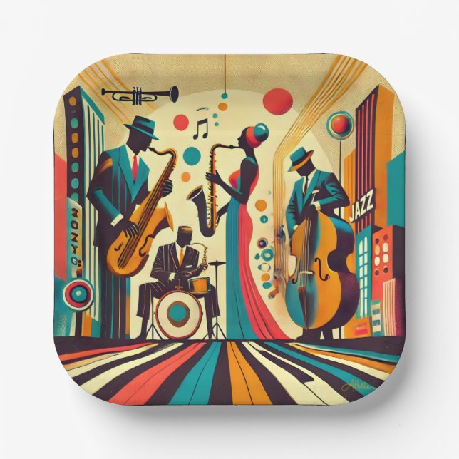 Mid Century Jazz Age Quartet Paper Plate (Front)
