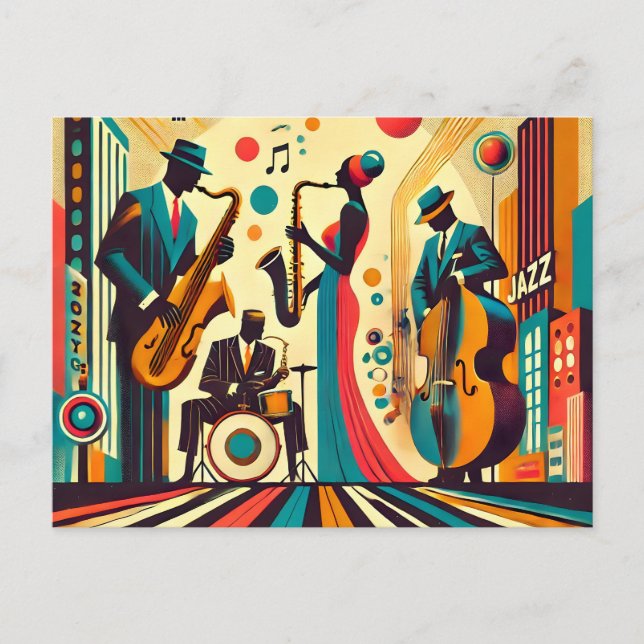 Mid Century Jazz Age Quartet Postcard (Front)