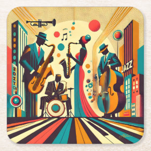 Mid Century Jazz Age Quartet Square Paper Coaster
