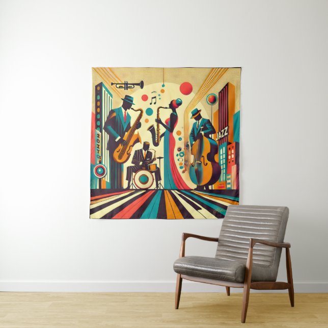 Mid Century Jazz Age Quartet Tapestry (In Situ)