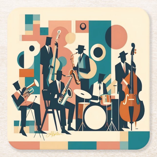 Mid Century Jazz Age Sextet Square Paper Coaster (Front)