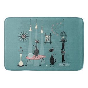 Mid Century Kitty Family Mischief ©studioxtine Bath Mat